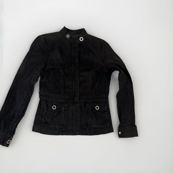 Adolfo Dominguez Jacket Women's S 38 Black Linen Blend Zip Silver Hardware Spain - Picture 4 of 11